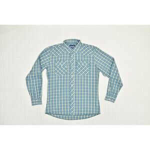 Wrangler Western Shirt Mens XL Blue Green Plaid Pearl Snap Long Sleeve Rodeo